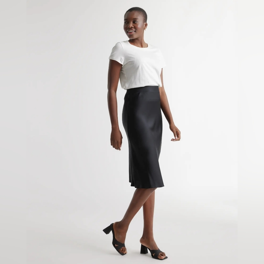Quince Washable Silk Slip Skirt - Black - Gently Used Condition